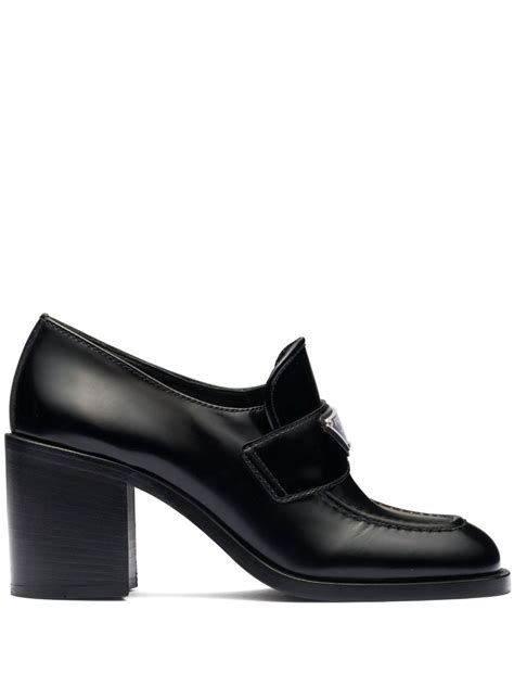 prada block heel leather loafers|Prada loafers farfetch.